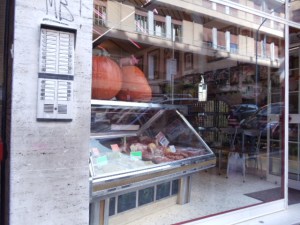 The meat shop near our apartment in Trastevere